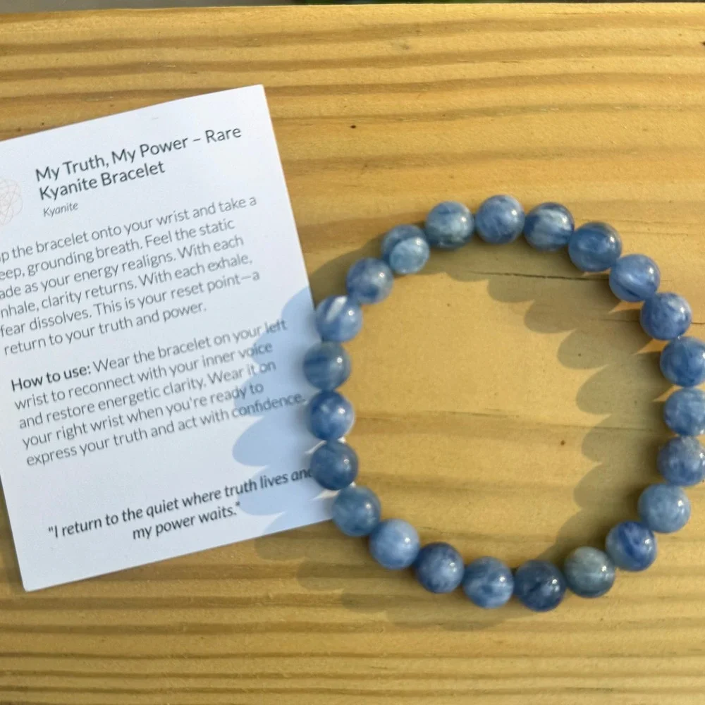 Natural Blue Kyanite Beaded Stretch Bracelet Polished‎ Round Gemstone 8mm Rare